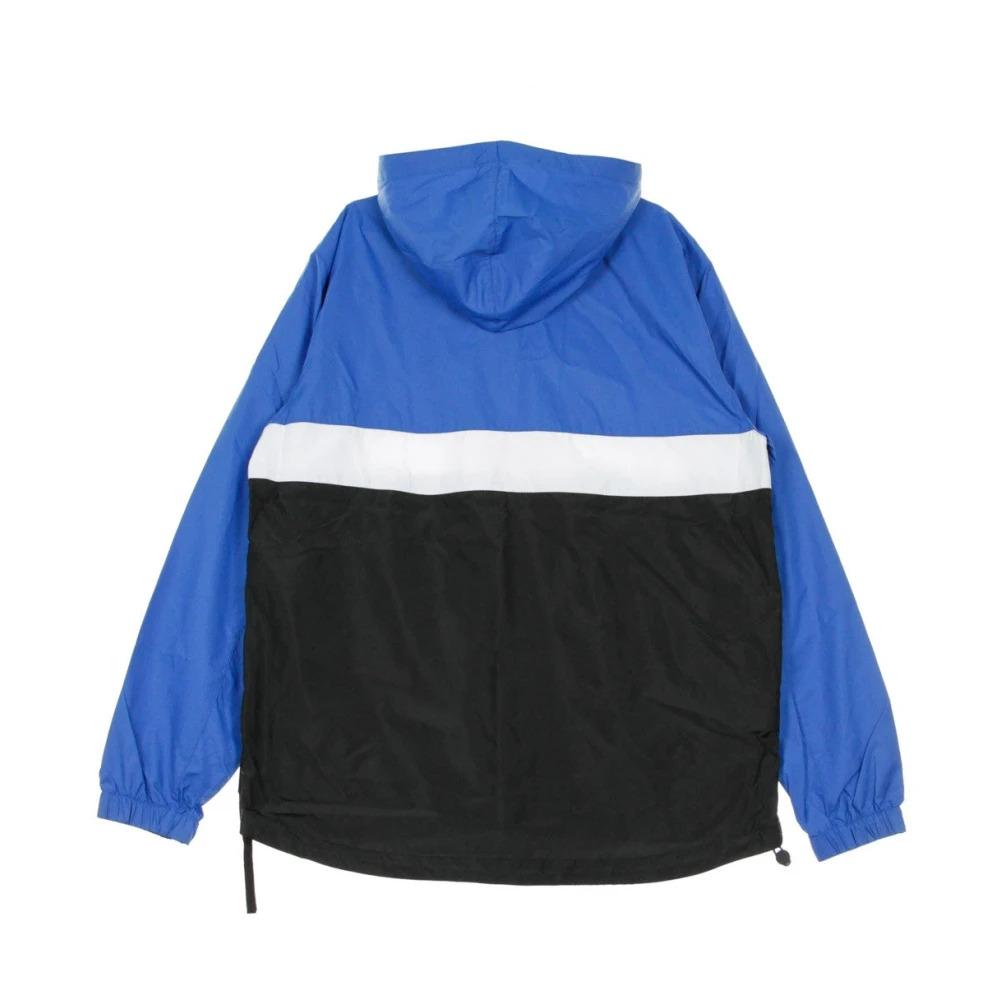 Blue Windbreaker Jacket with Funnel Neck