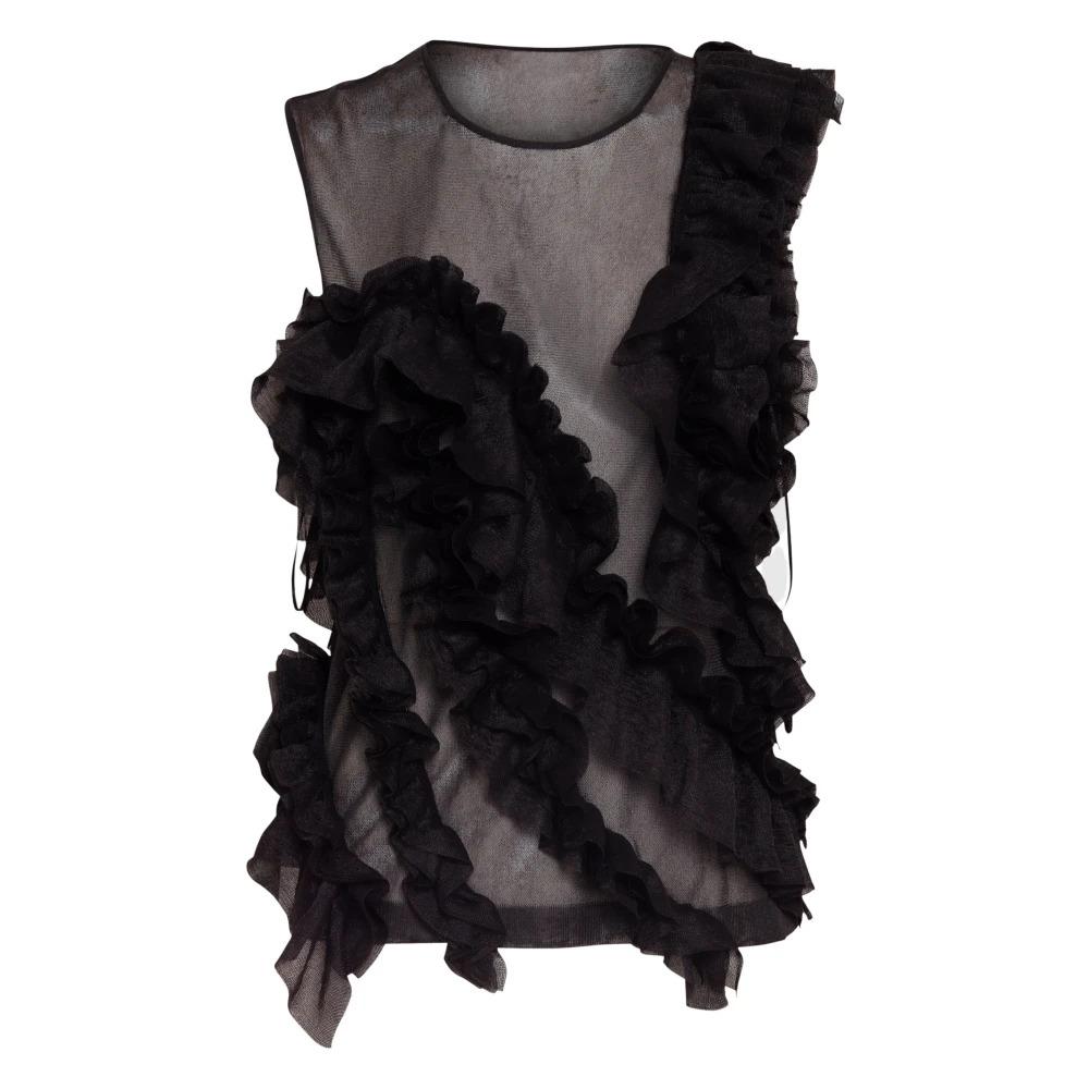 Ruffled Noir Sleeveless Top