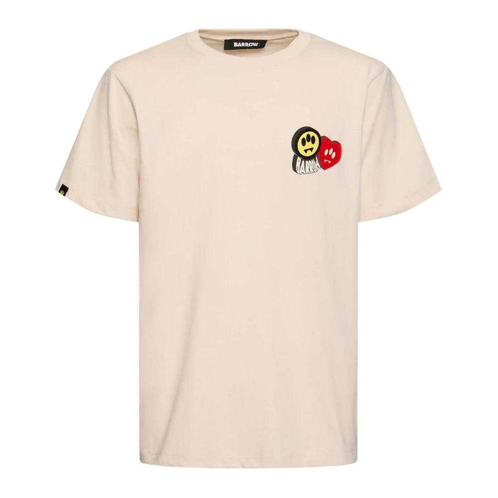 Beige Cotton T-shirt with Logo Print