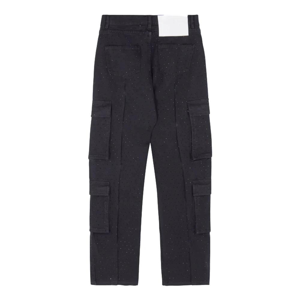 Cargo Black Pants with Rhinestones