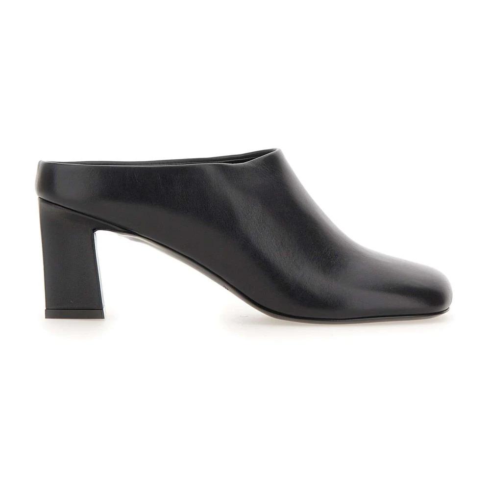 Black Leather Heeled Sabot