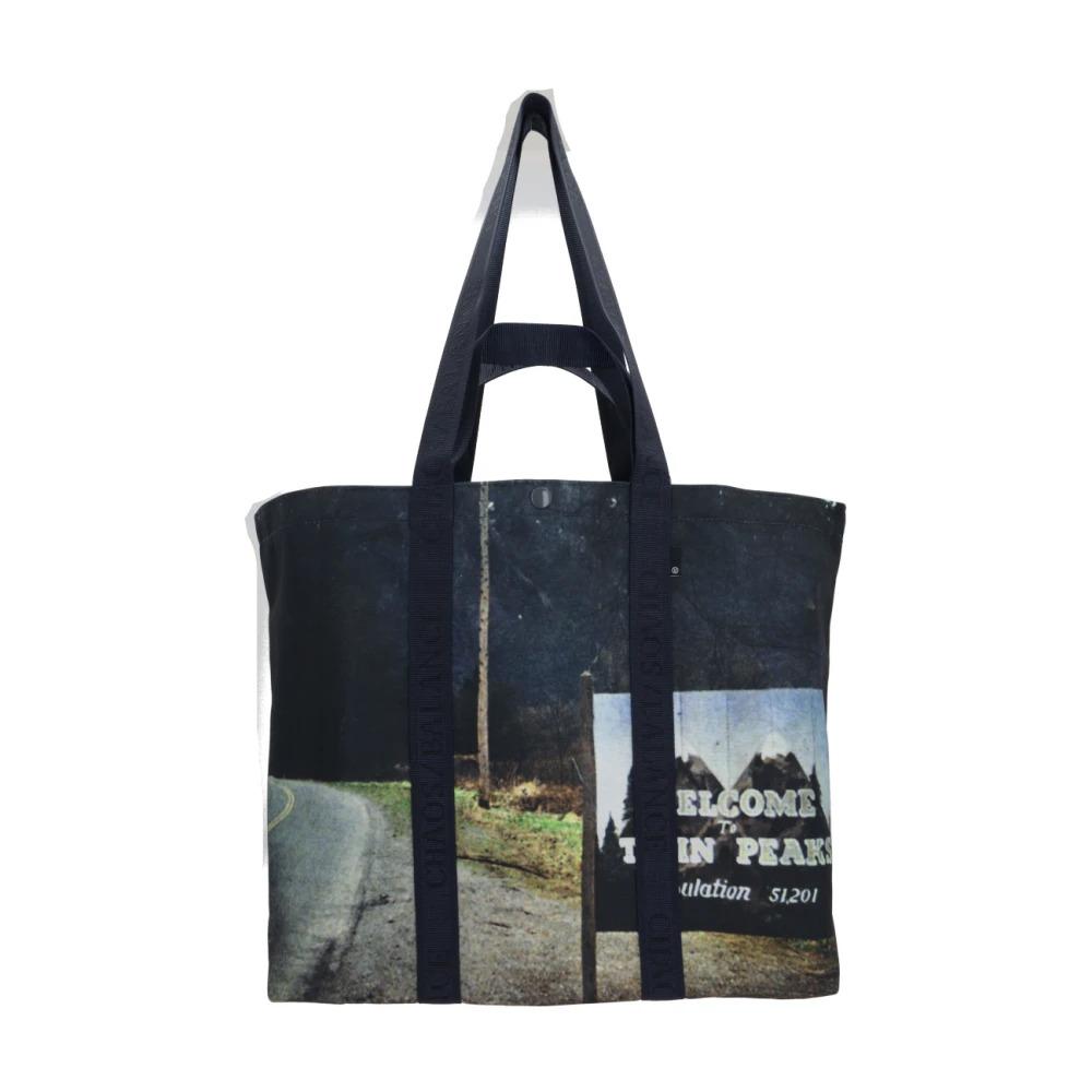 Blue Tote Bag with Navy Print