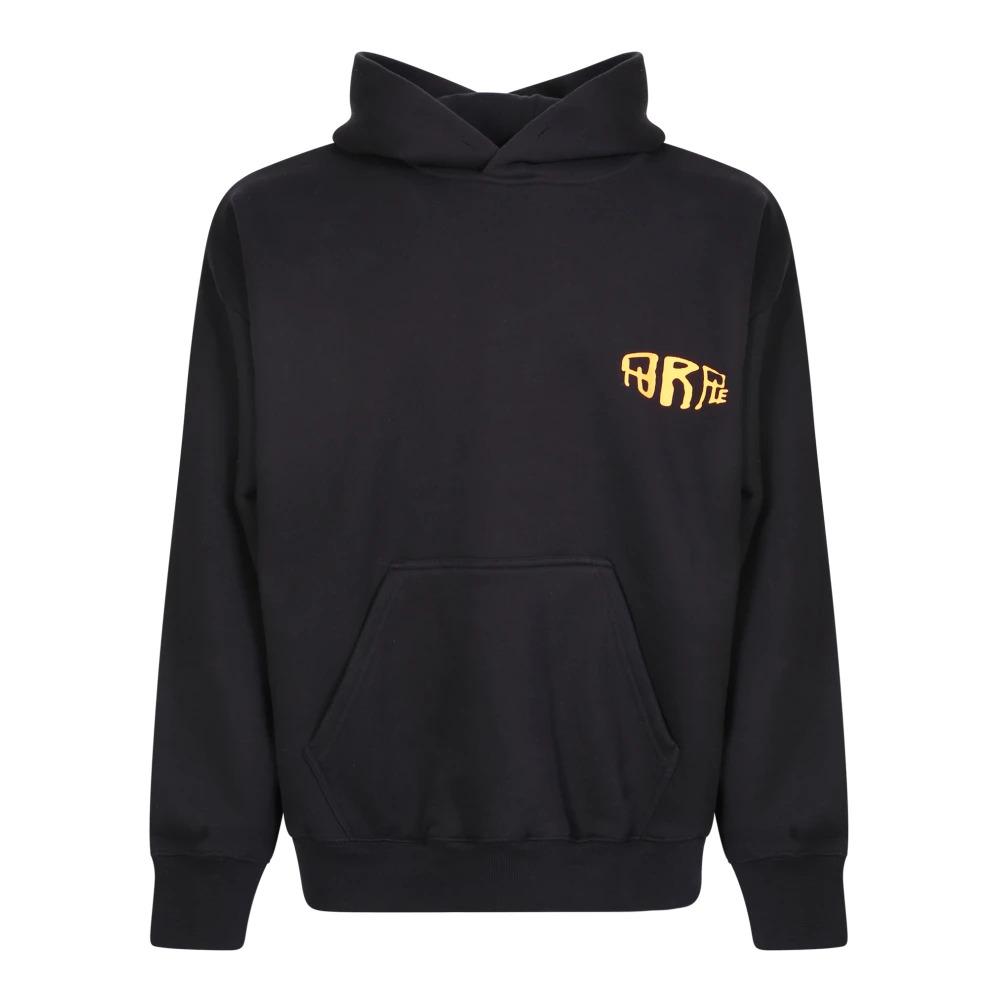 Black Cotton Hoodie with Logo Print