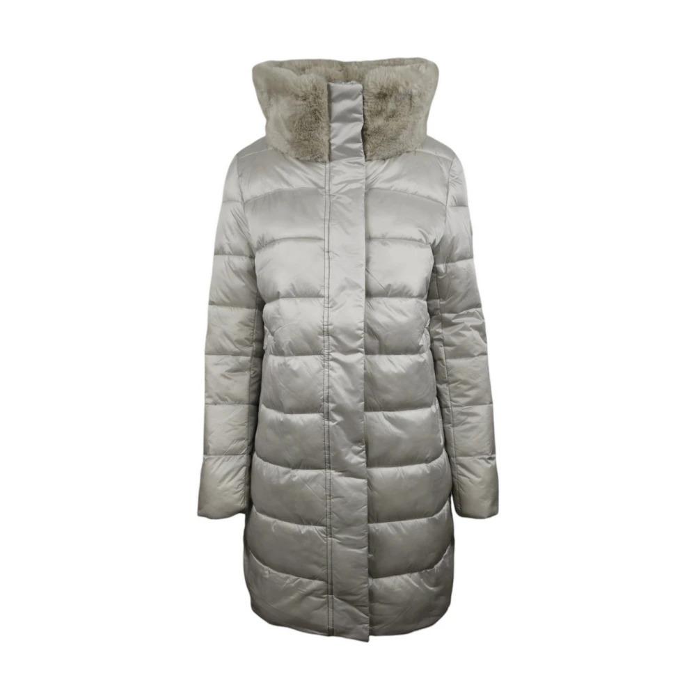 Grey Quilted Jacket with Faux Fur