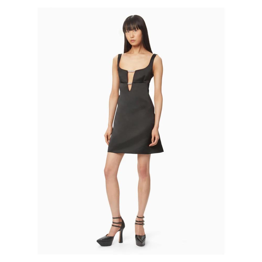 Black Satin Mini A-Line Dress