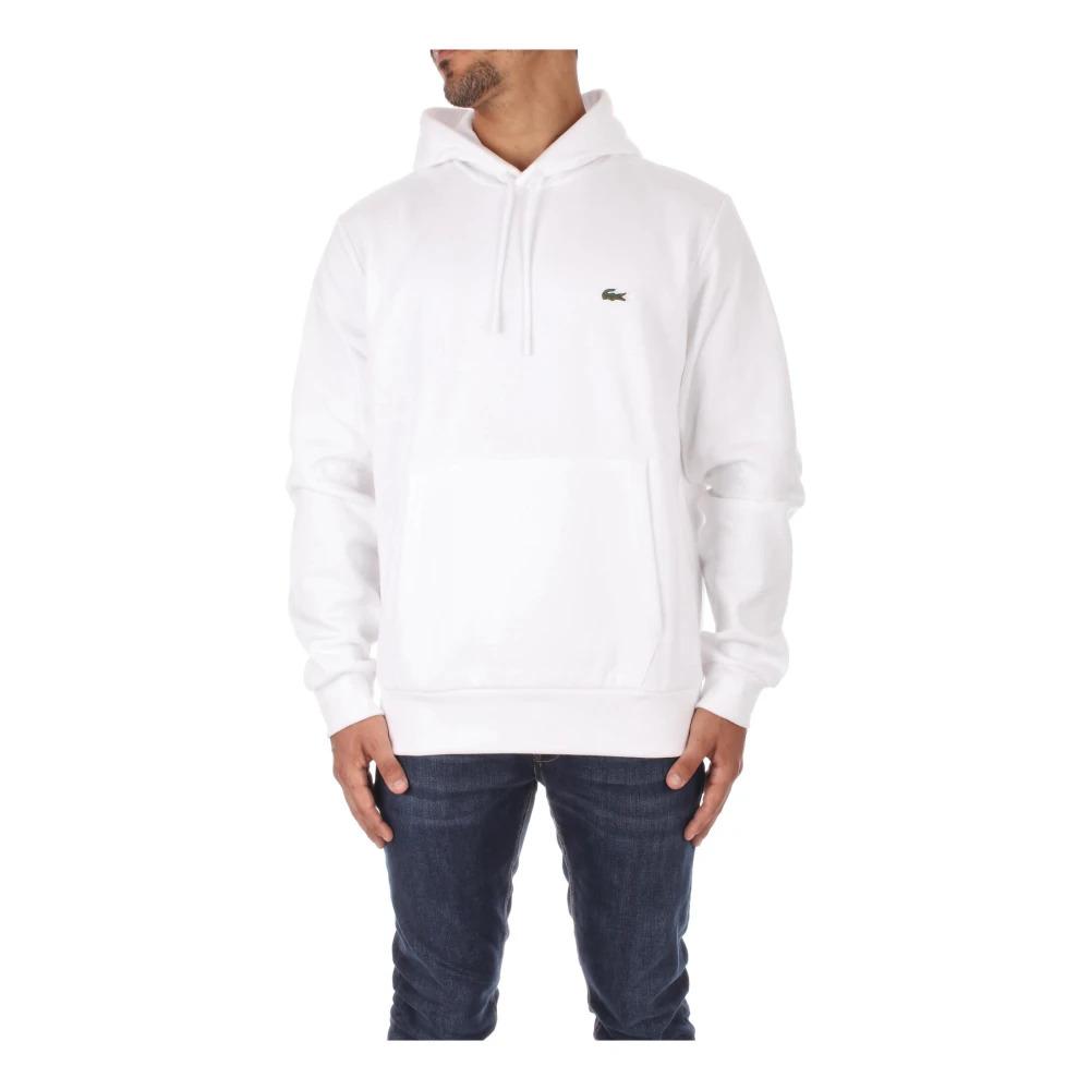 White Men`s Hoodie, Iconic Logo, Front Pocket