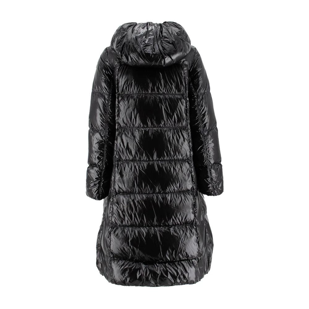 Long Down Jacket with Adjustable Hood