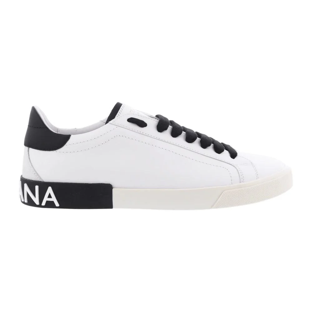 'Portofino' White Low Top Sneakers with Logo Lettering Detail in Smooth Leather Man