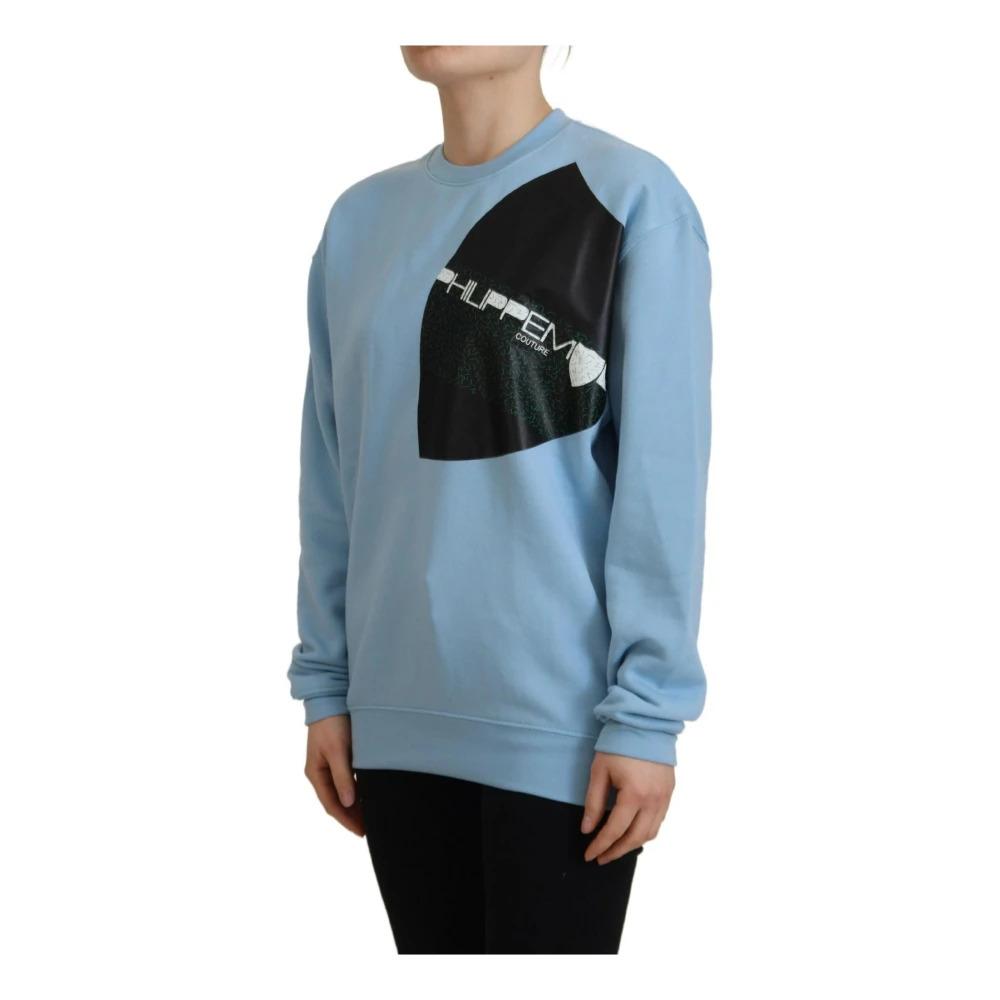 Blue Logo Printed Long Sleeves Sweater