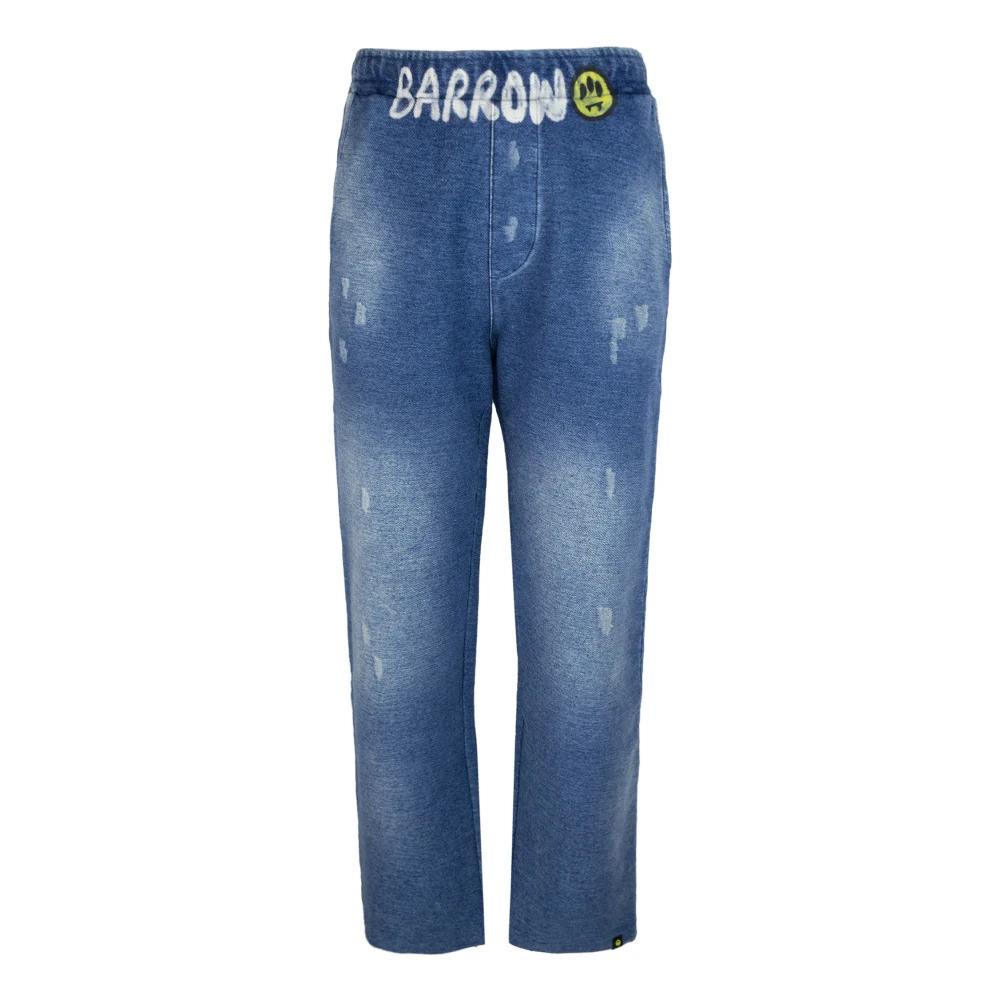 Denim Effect Sweatpants with Lettering Print