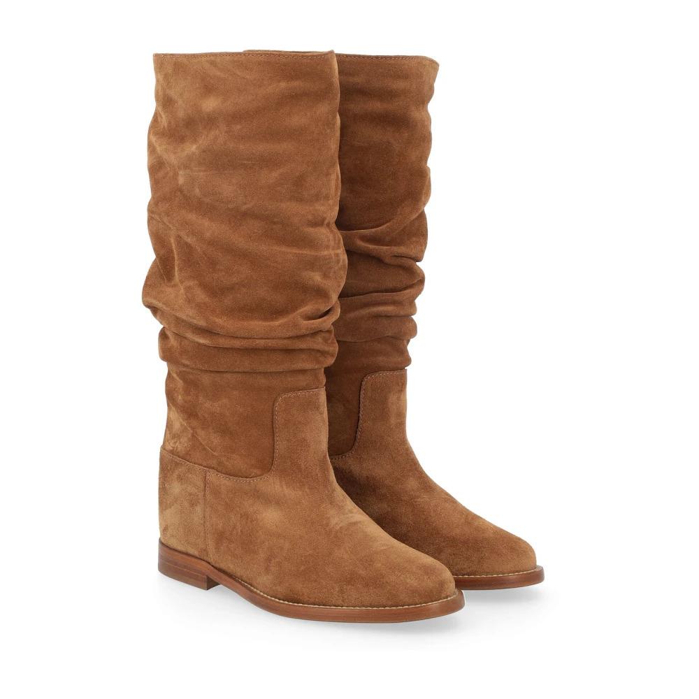 Wedge Boot in Ruched Tan Suede