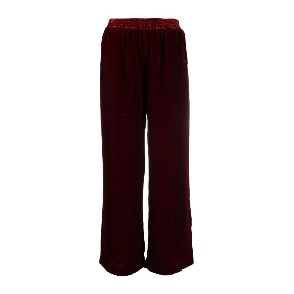 Ruby Red Velvet Trousers with Elasticated Waistband