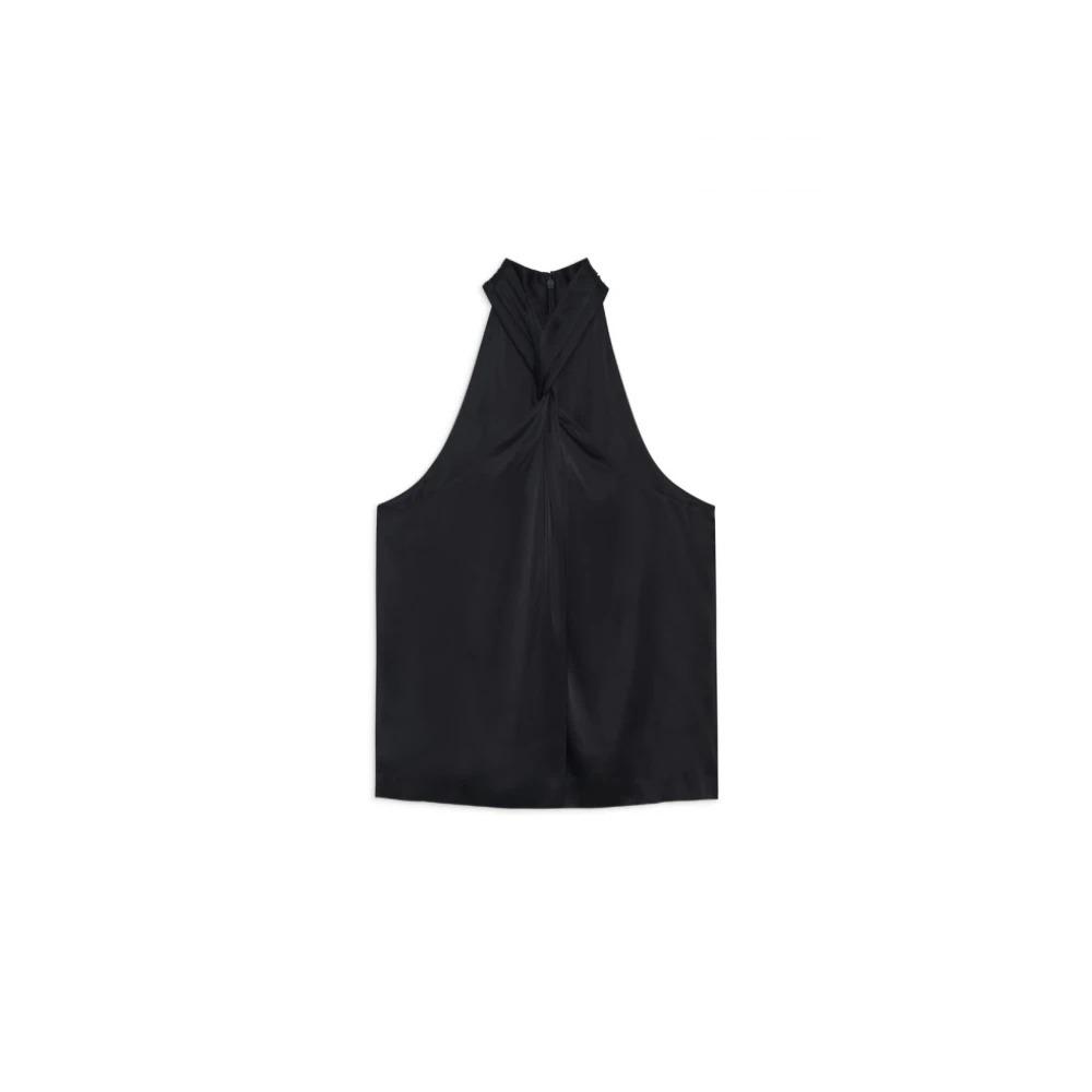 Twist Black Satin Tank Top