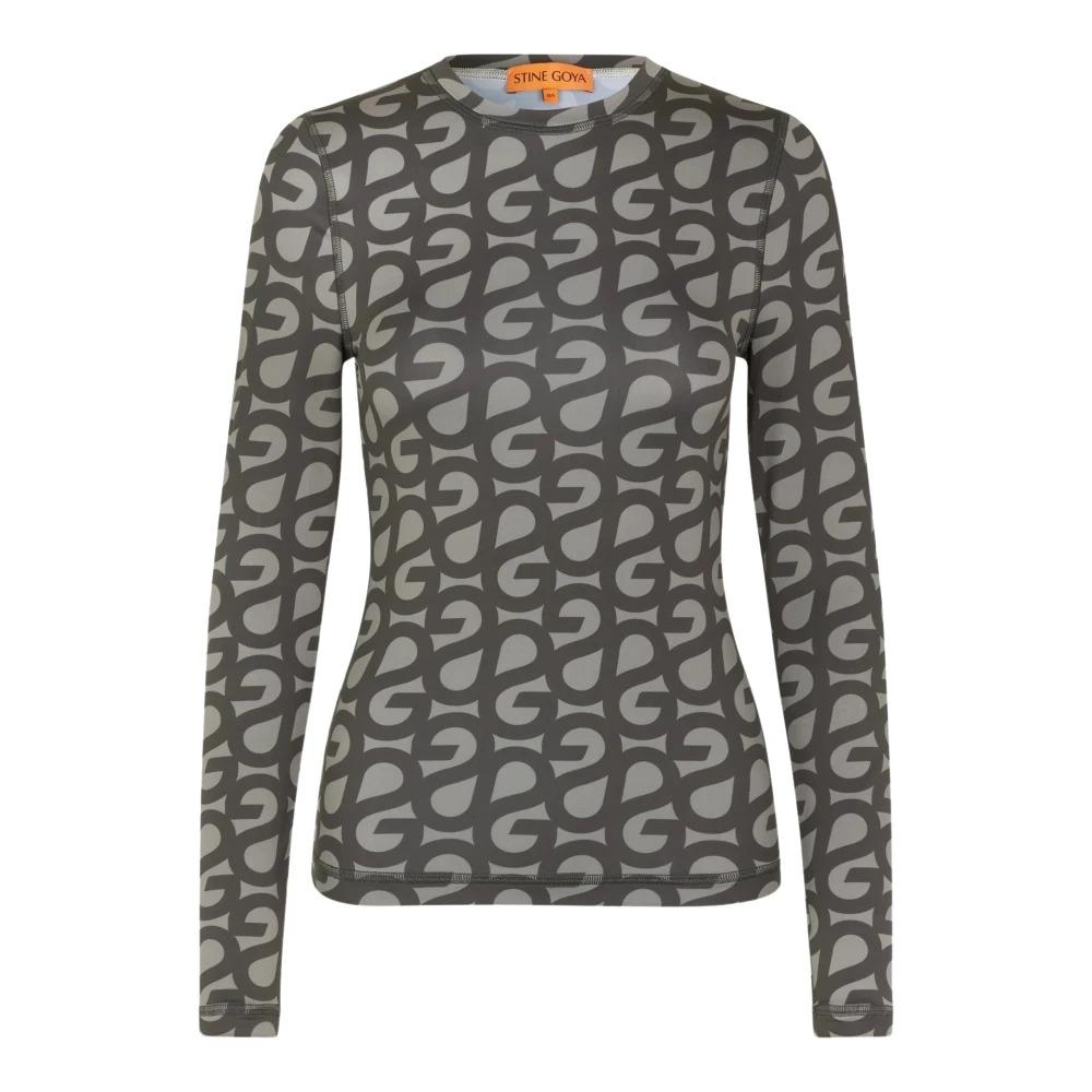 Patterned Crewneck Long Sleeve Top