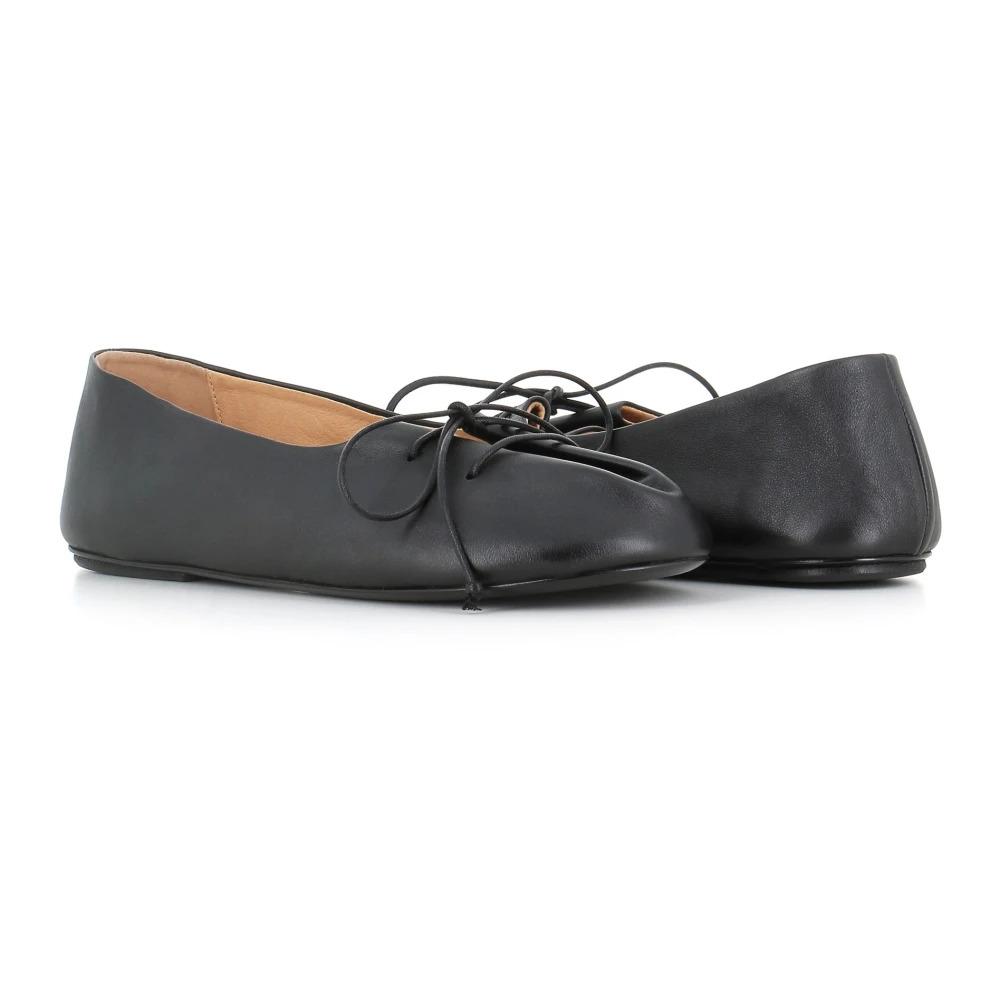 Black Leather Ballerina Shoes