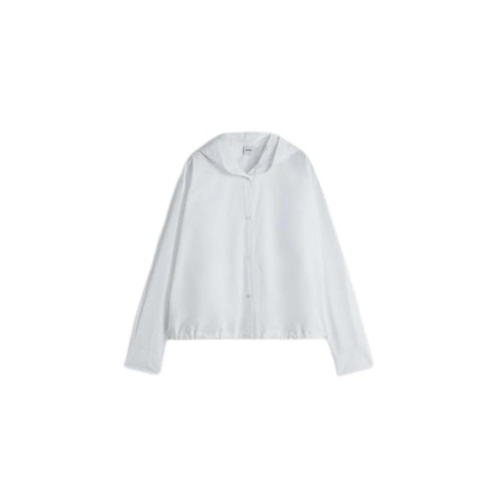 White Cotton Poplin Shirt with Hood