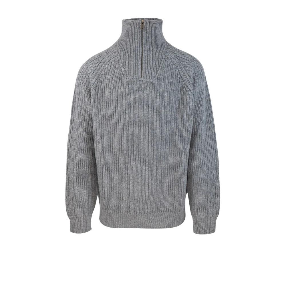 Grey Ribbed Half Zip Sweater