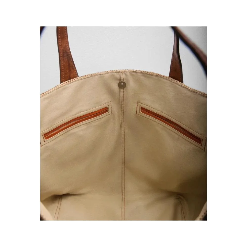 Raphia Tote Bag with Leather Handles