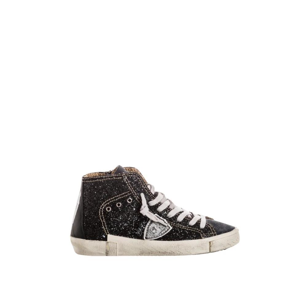 High-top Textile and Leather Sneakers