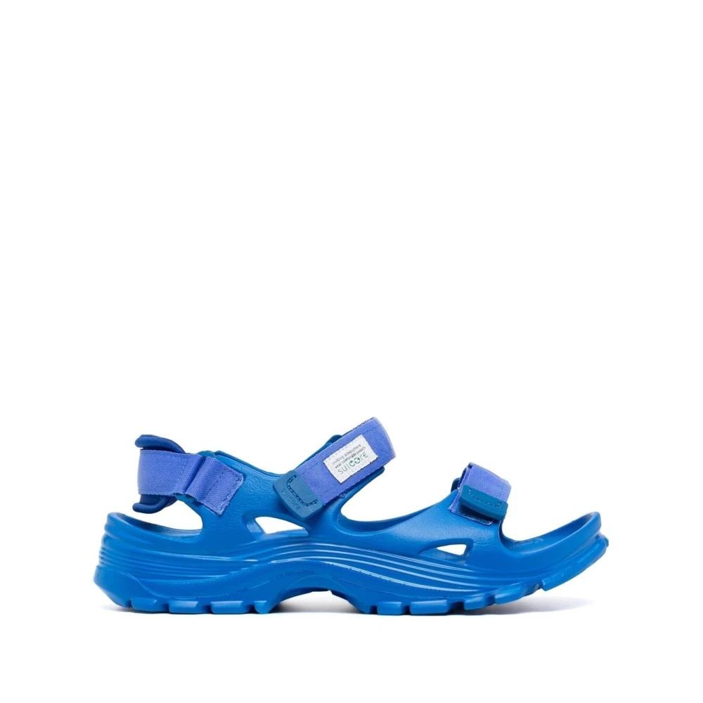 Blue Rubber Flat Sandals with Adjustable Straps