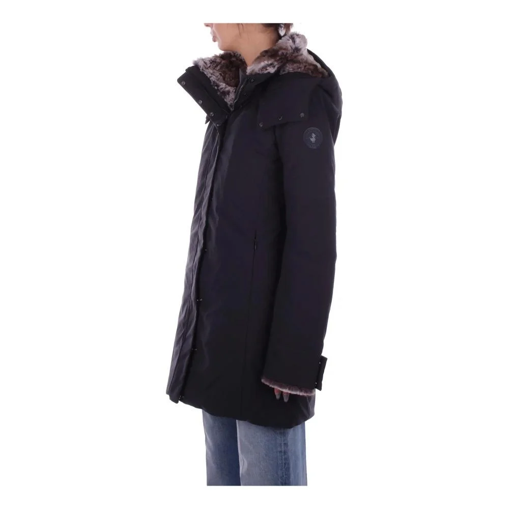 Black Hooded Coat Zipper Button Pockets