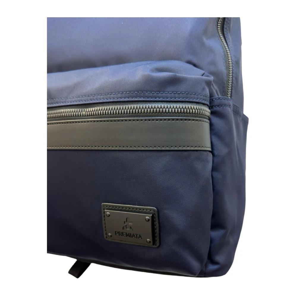 Nylon Blue Backpack with Multiple Pockets