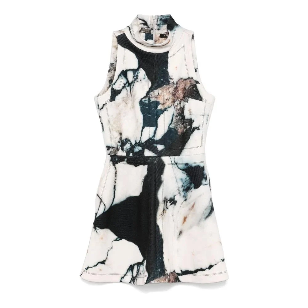 Marble-Print Mini Dress in White