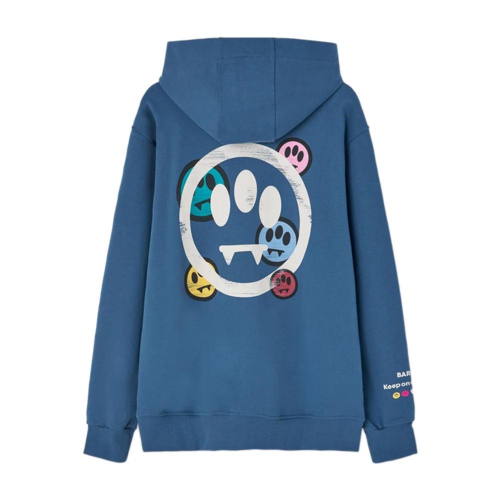 Blue Hooded Sweater with Logo Print