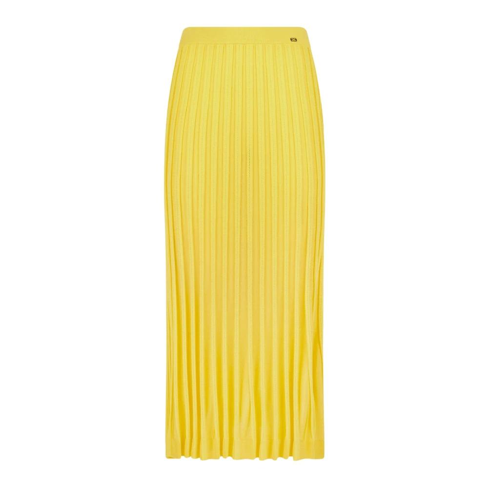 Yellow Pleated Knit Midi Skirt