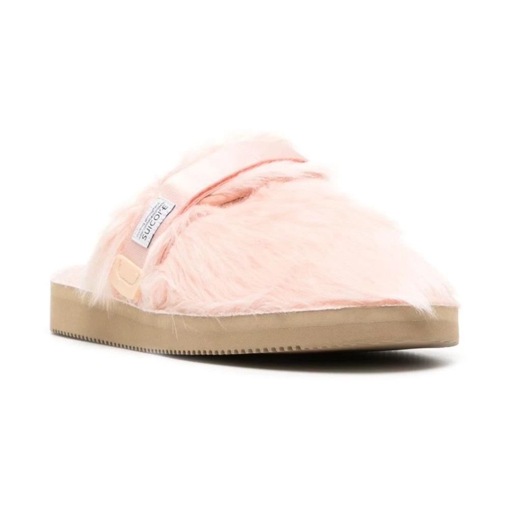 Pink Faux-Fur Slip-On Sandals