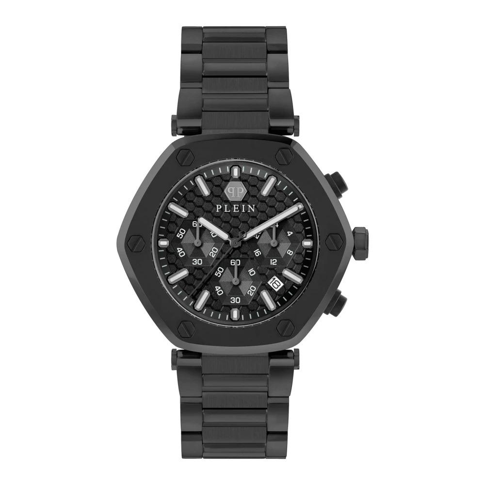 Hexagon Chrono Black Stainless Steel Watch