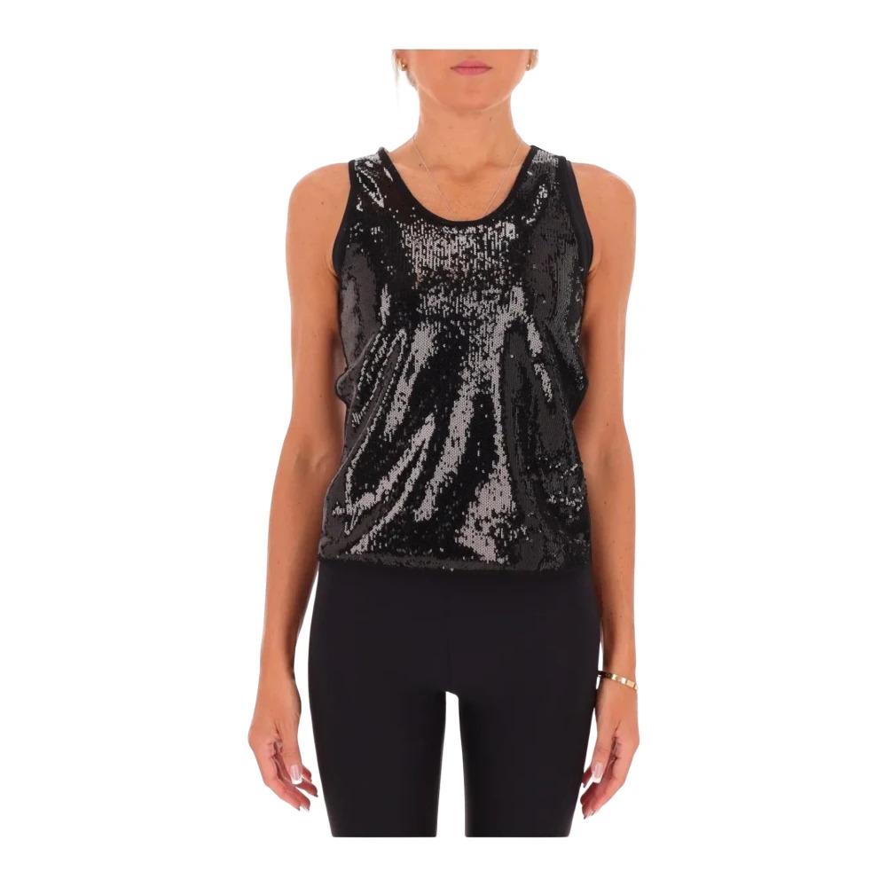 Black Sequin Sleeveless Top Veneto