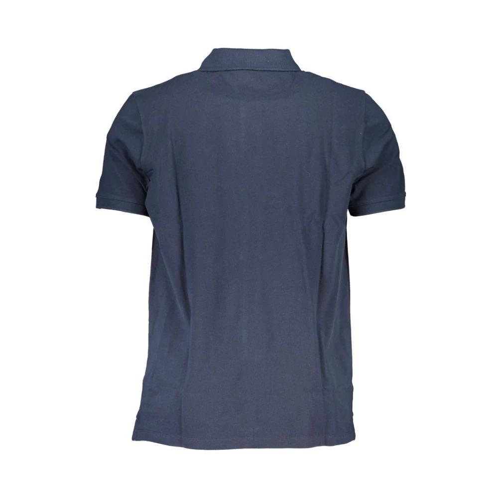 Blue Cotton Polo Shirt with Embroidery