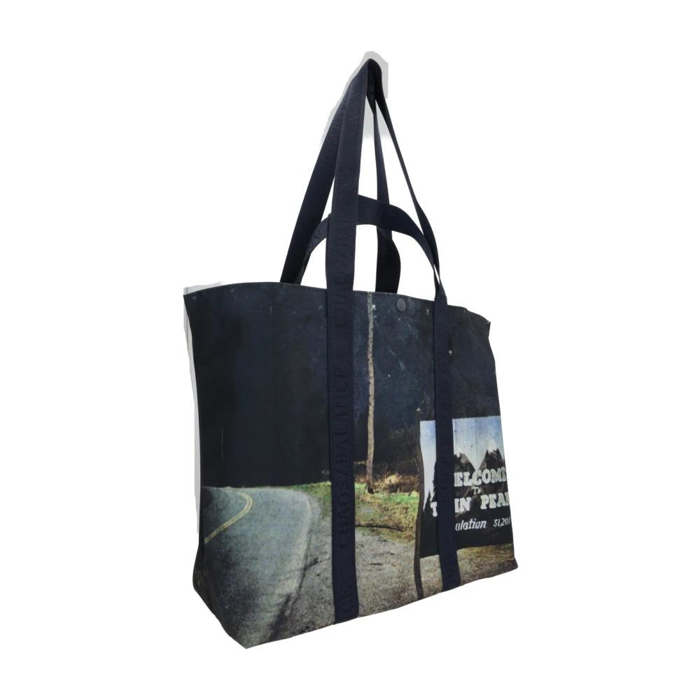 Blue Tote Bag with Navy Print