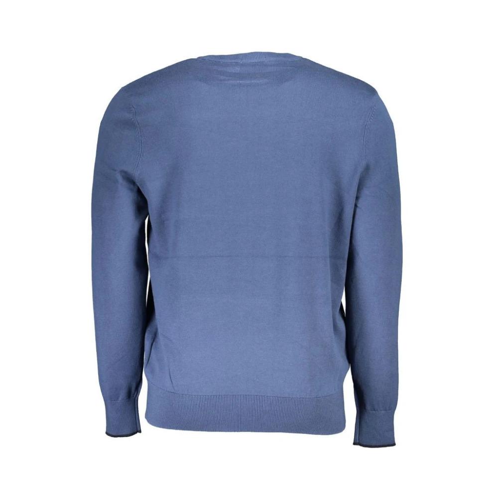 Blue Cotton Sweater, Round Neck, Logo