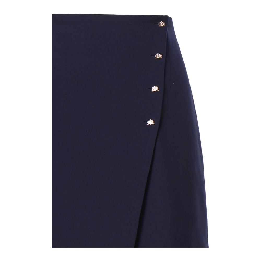 Asymmetric Button High Waist Skirt Navy