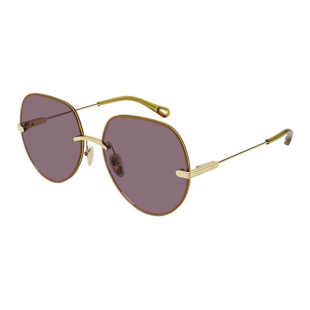 Sungles with Luxurious Gold Frame and Violet Lenses