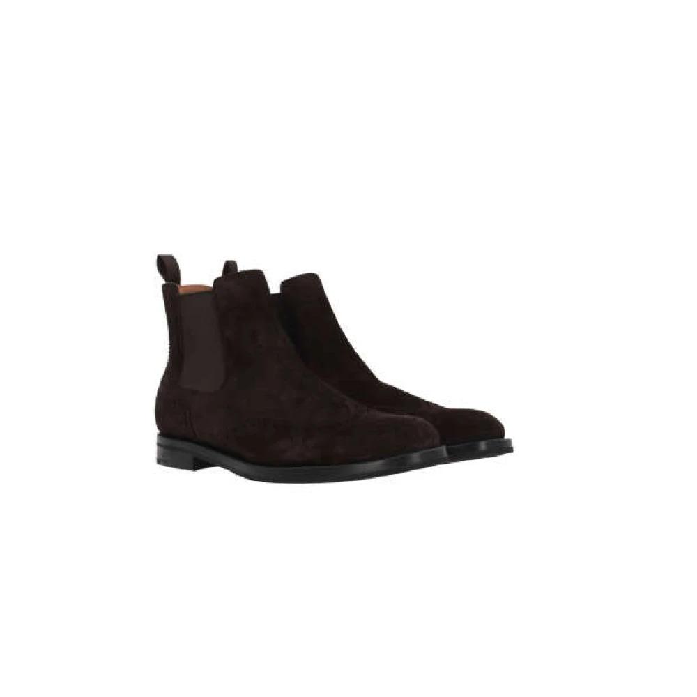 Brown Suede Chelsea Boots Full-Brogue