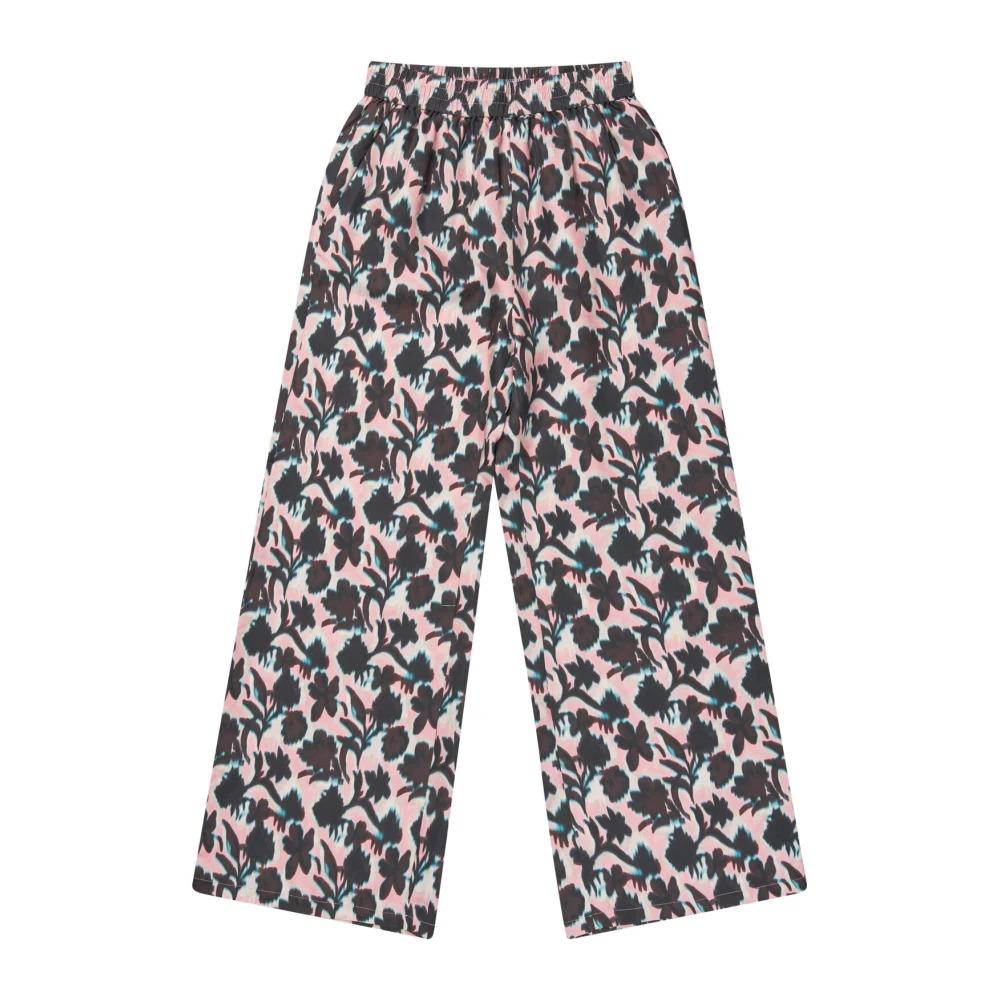 Elegant Silk Rose Print Trousers