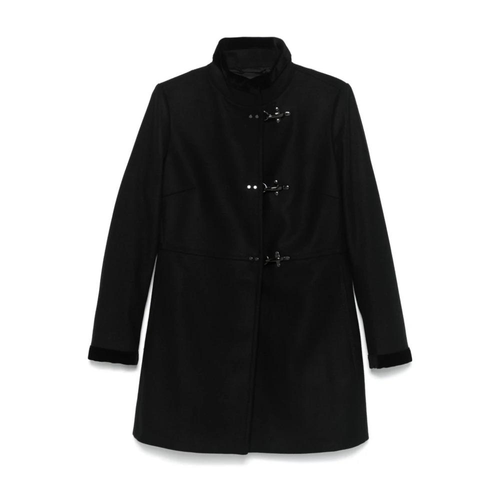 Black Wool Blend Fleece Coat