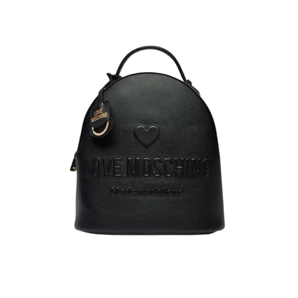 Black Leather Backpack with Gold Accents