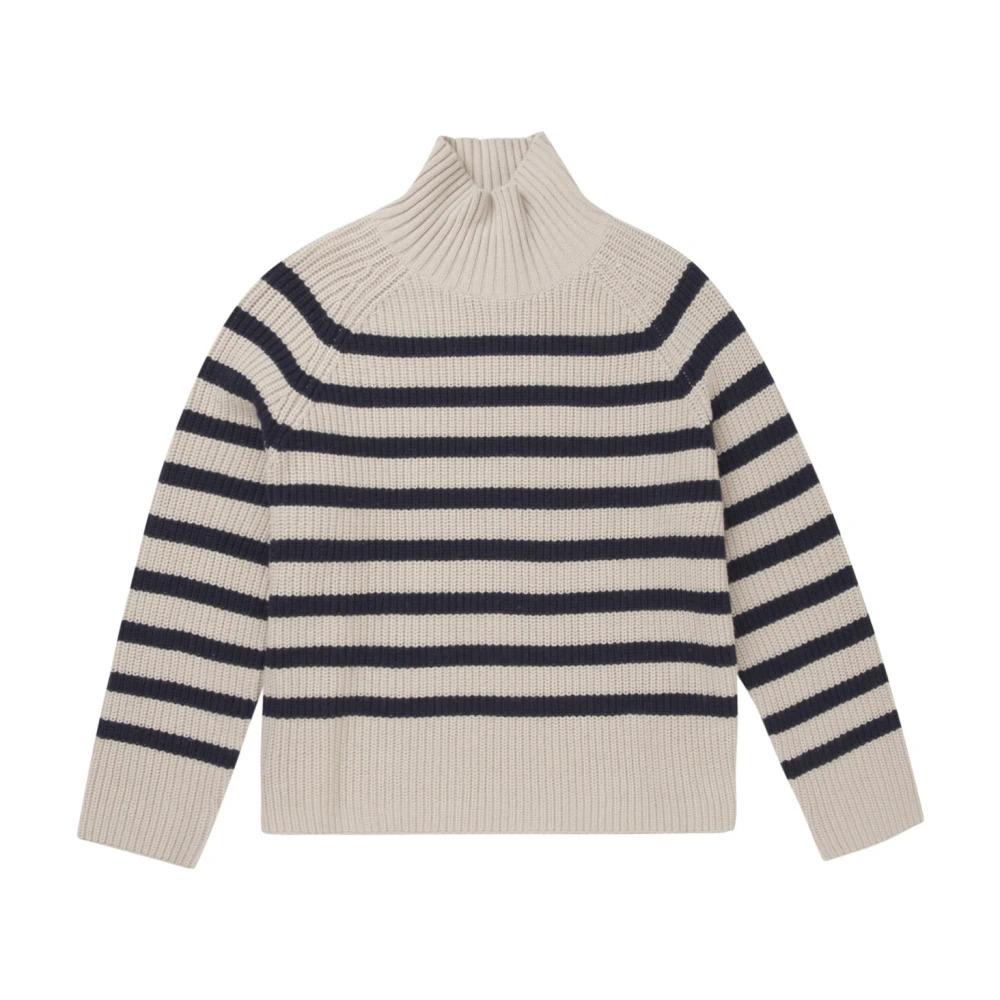 Striped Knit with Long Sleeves and High Neck