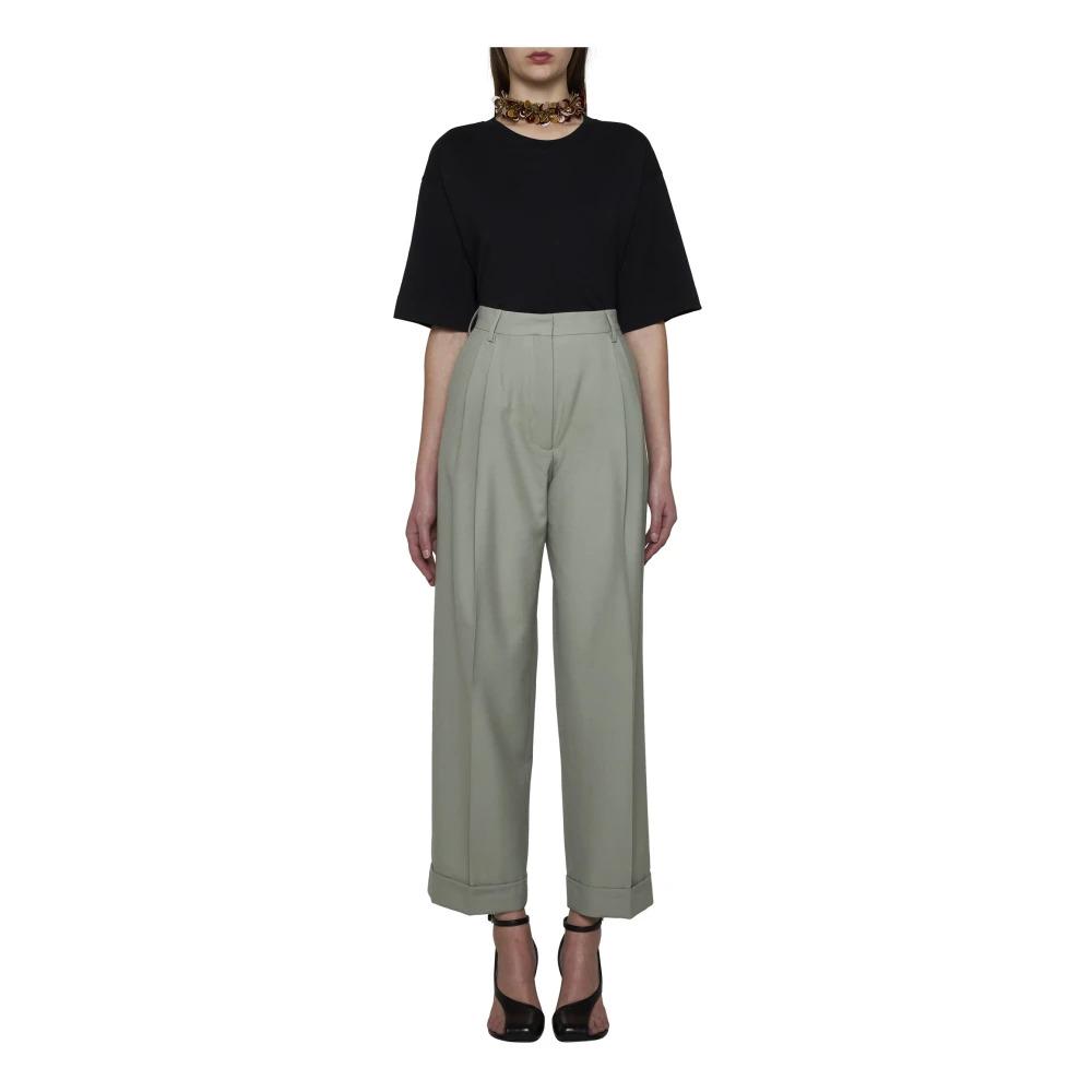 Herringbone Wool Trousers with Pleat Detailing