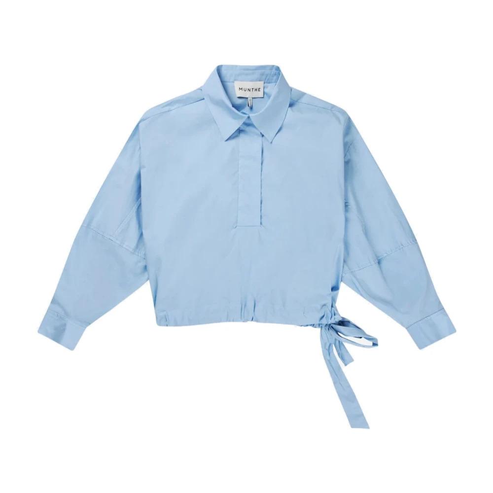 Blue Shirt Blouse with Tie Detail