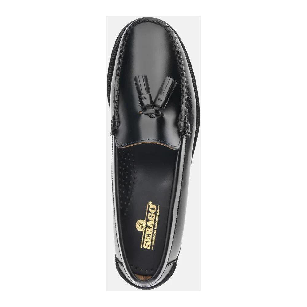 Black Leather Moc Toe Loafer with Tassels