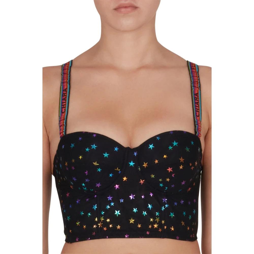 Black Bustier with Multicolor Star Pattern