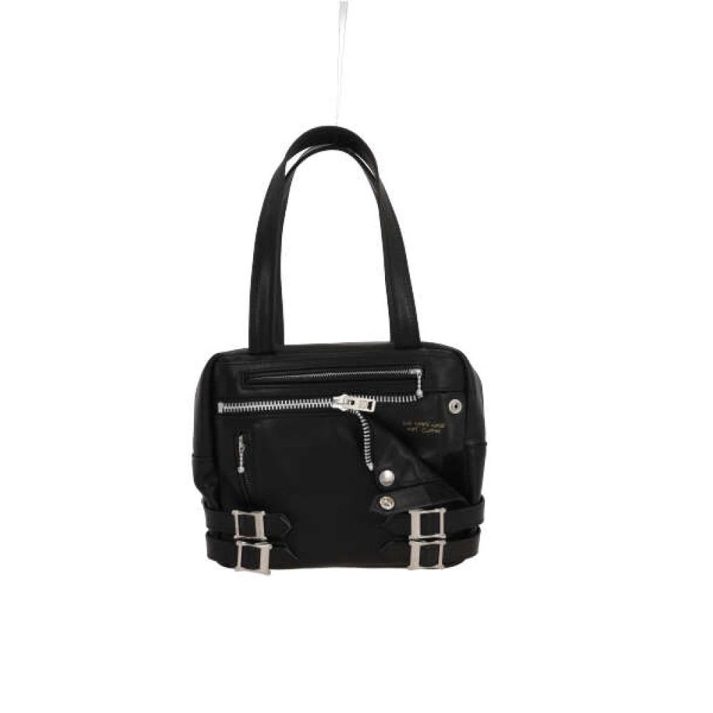 Black Leather Tote Bag with Zip