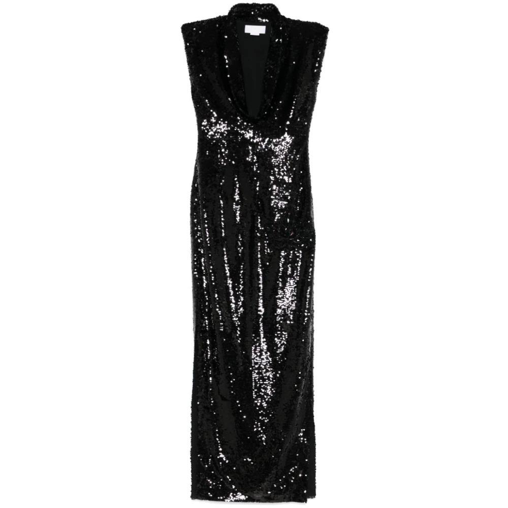 Black Sequin Cowl Neck Dress