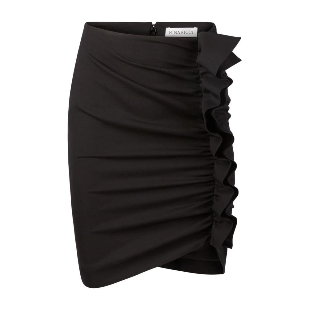 Black Wool Blend Draped Skirt