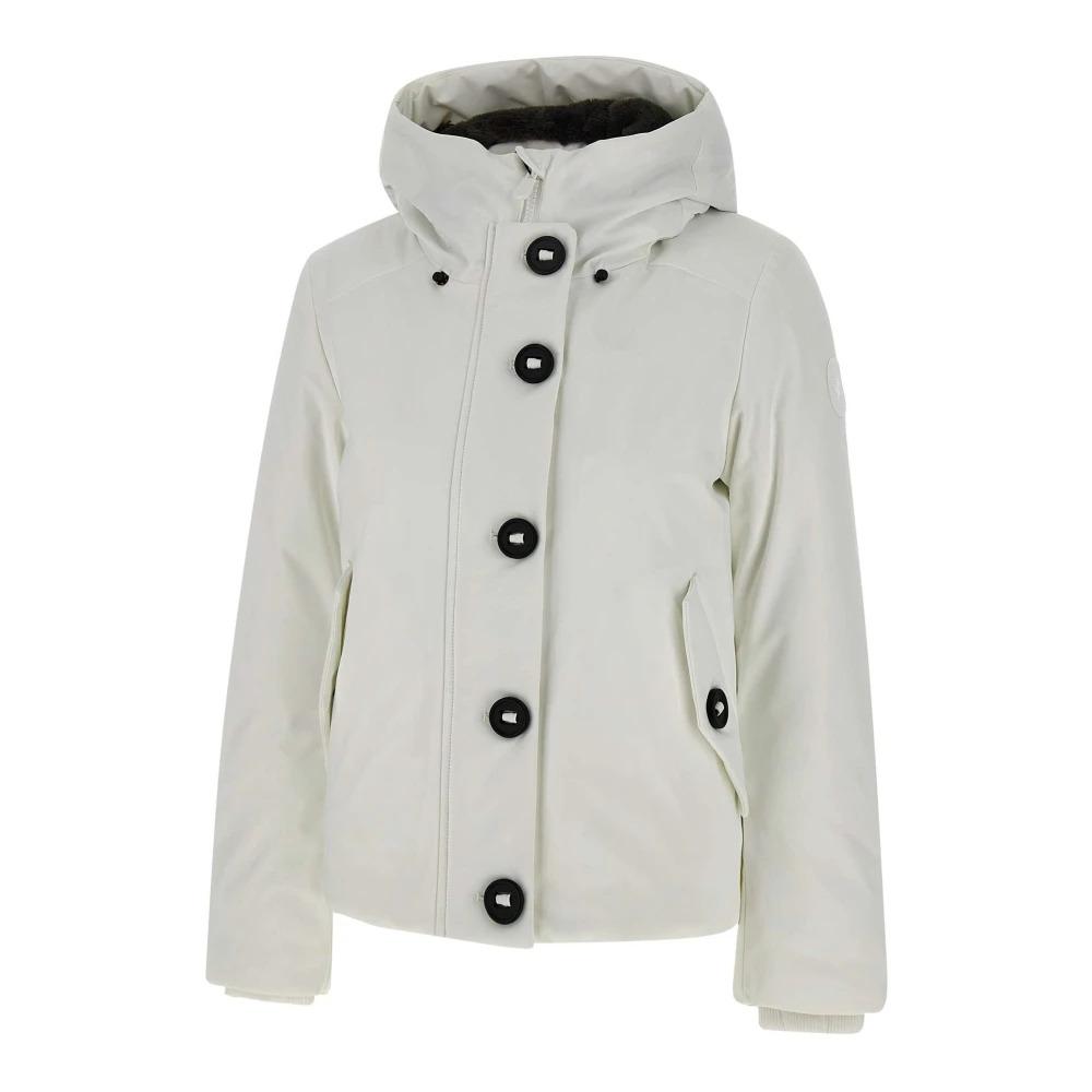 White Women's Parka with Faux Fur Trim